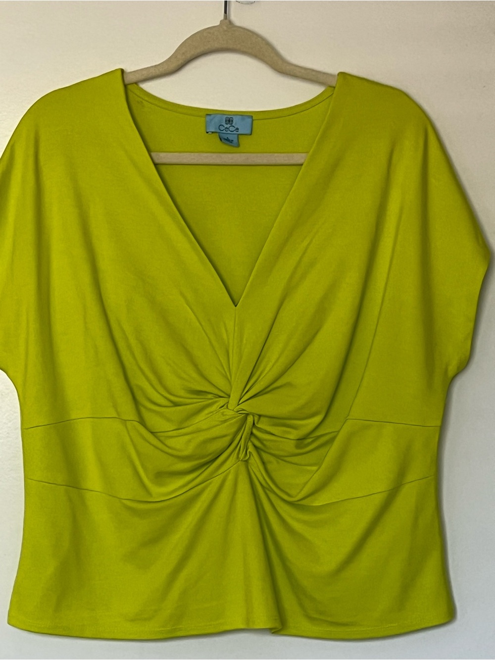 CeCe Lime Knot-Front V-Neck Blouse